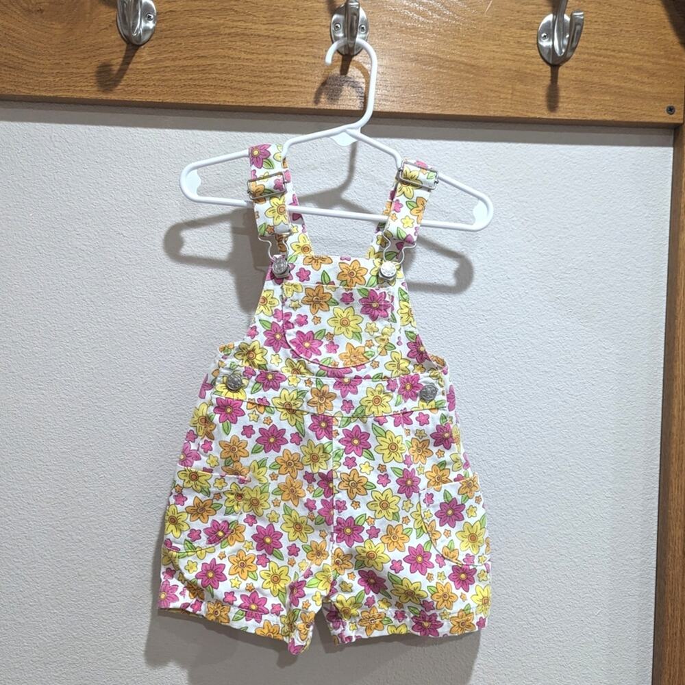 Vtg 90s Miss Lana Shortalls Girls Sz 18m Floral Bright Overalls Classic Girly